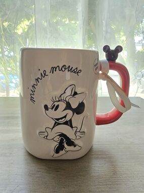 Rae Dunn × Disney Minnie Mouse Ceramic Mug with Red Handle